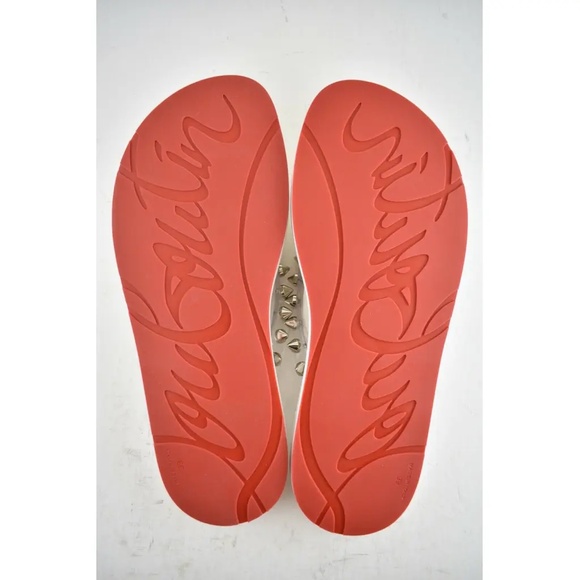 Christian Louboutin Loubi Flip Spikes Donna Flat White Thong Flip Flop Sandal 39 - Picture 12 of 12